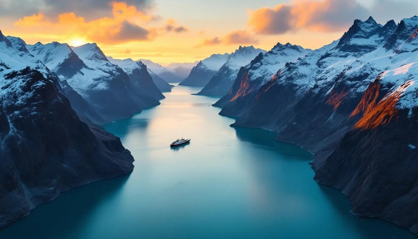 Arctic fjord at dawn